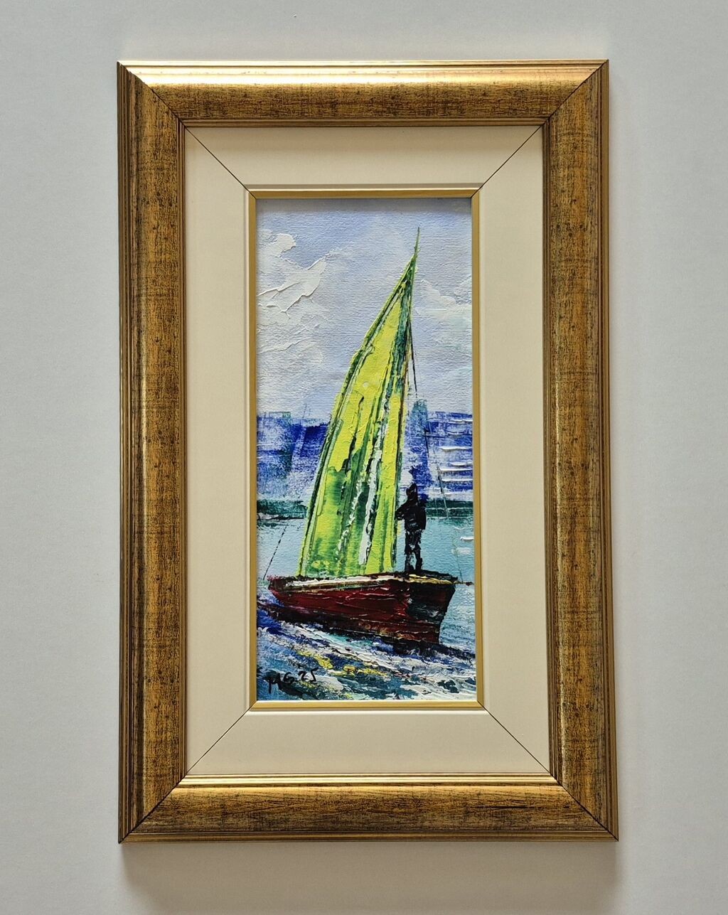 Oil on canvas - On a sailboat, a beautiful painting