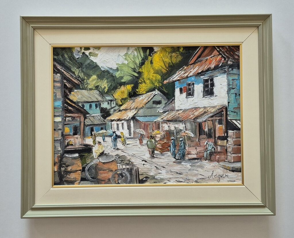 Oil on canvas - A town in the past, beautiful