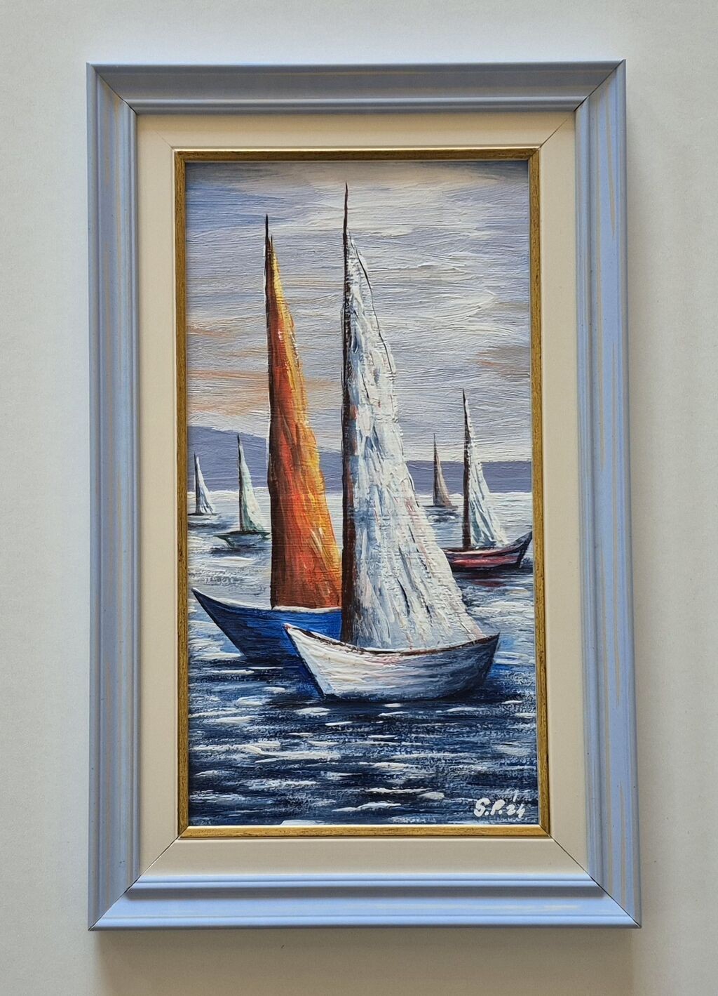 Oil on hardboard - Set of sailing ships, beautiful