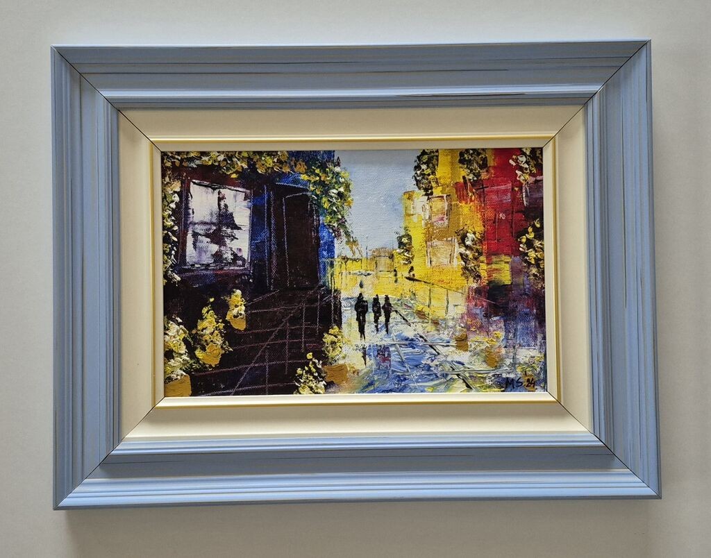 Oil on canvas - Small street of flowers, beautiful