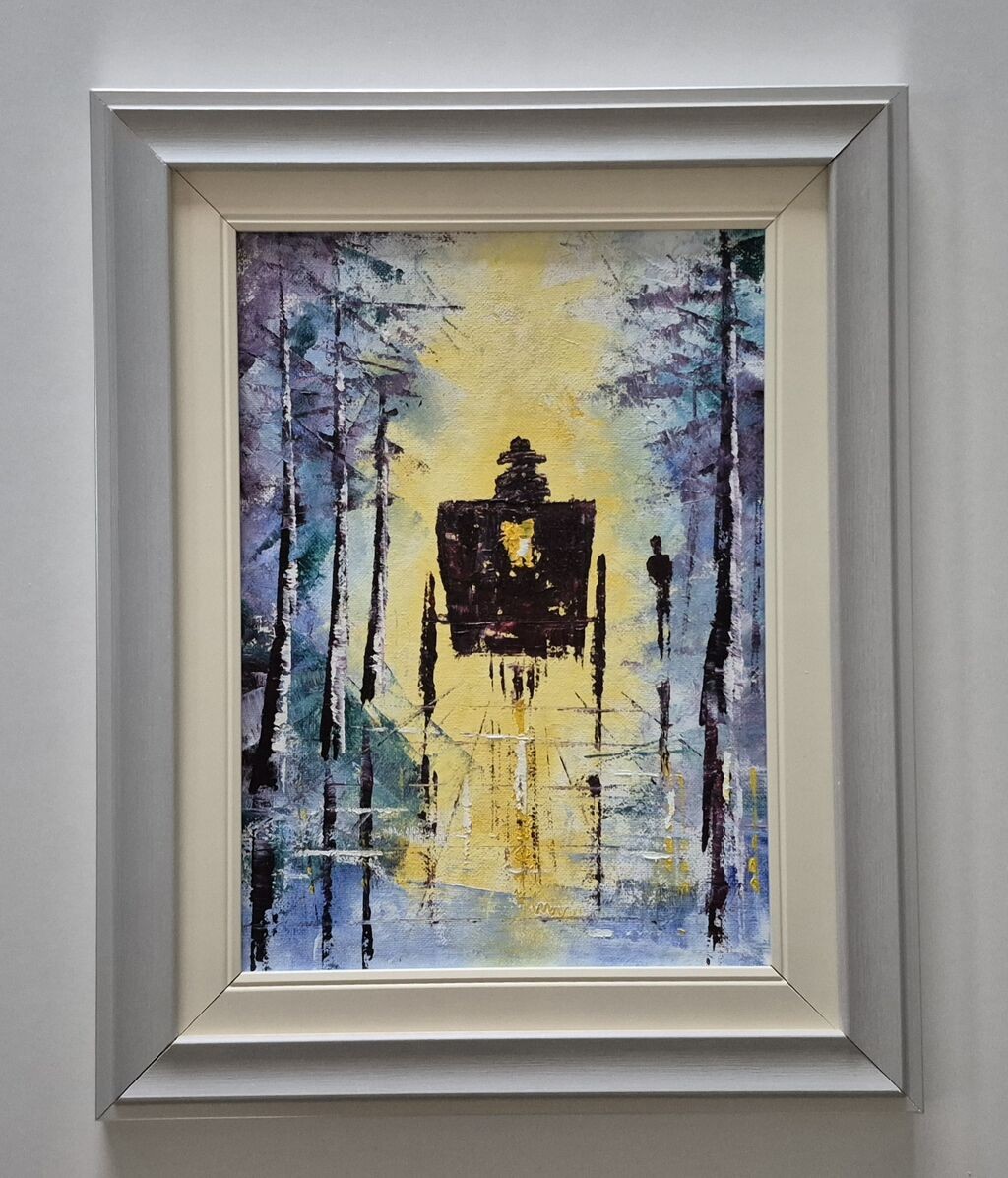 Oil on canvas - Winter driving, beautiful picture