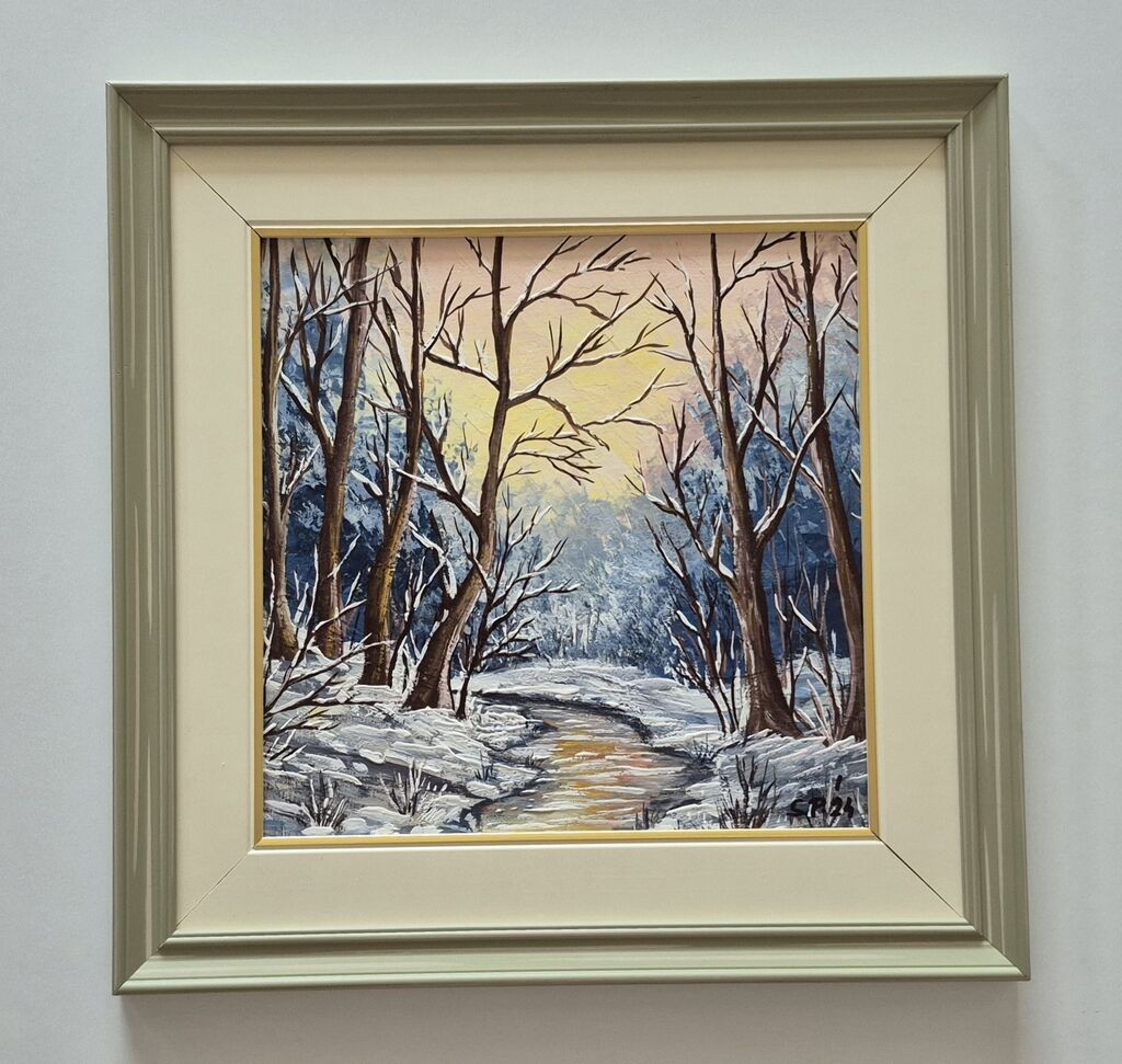 Oil on hardboard - Small winter sunset