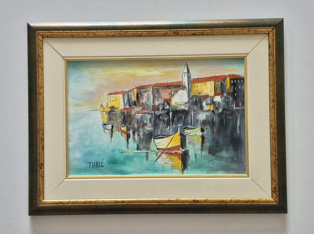 Oil on hardboard - The glow of the sea, a beautiful picture
