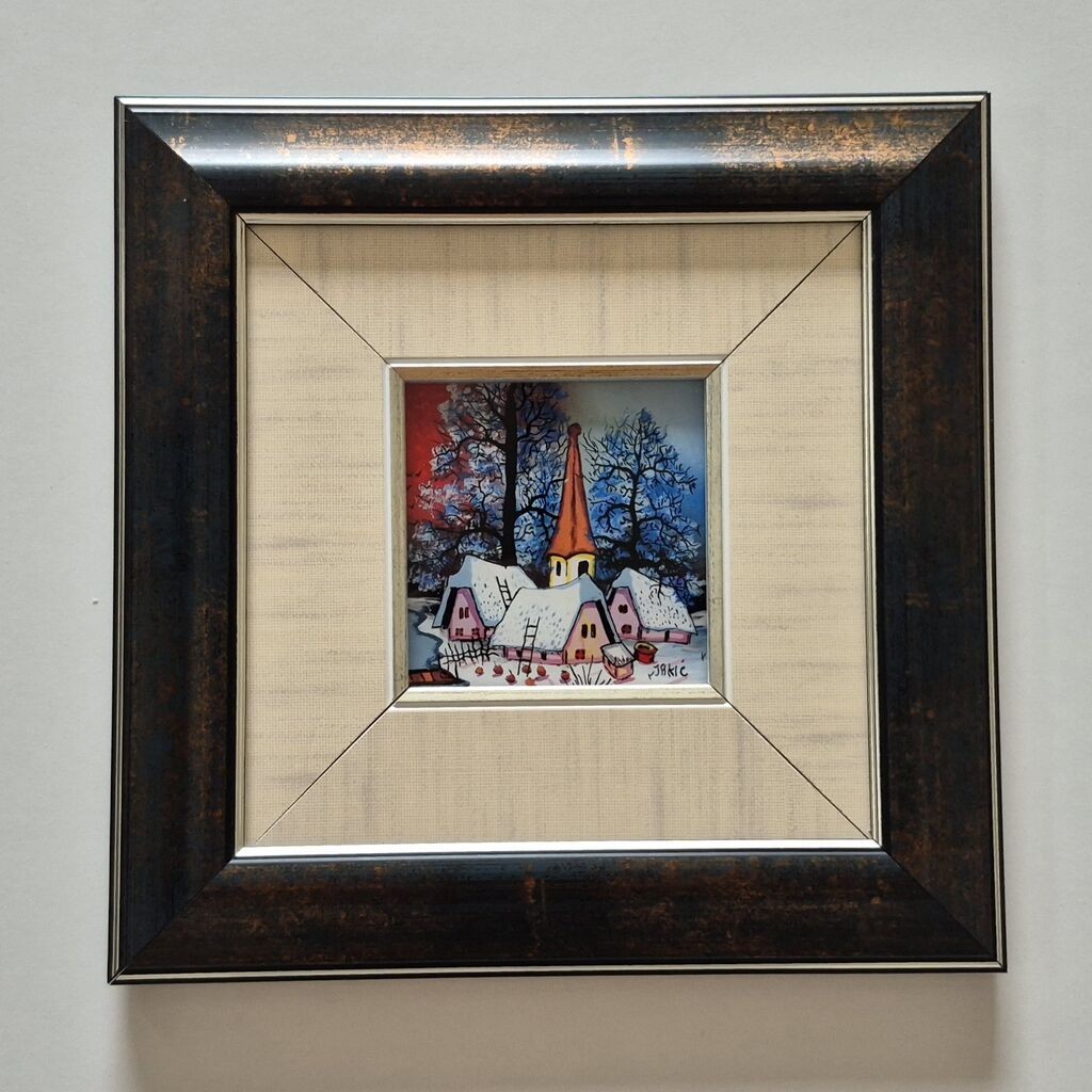 Naiva, oil on glass - Village 22 - Miniature