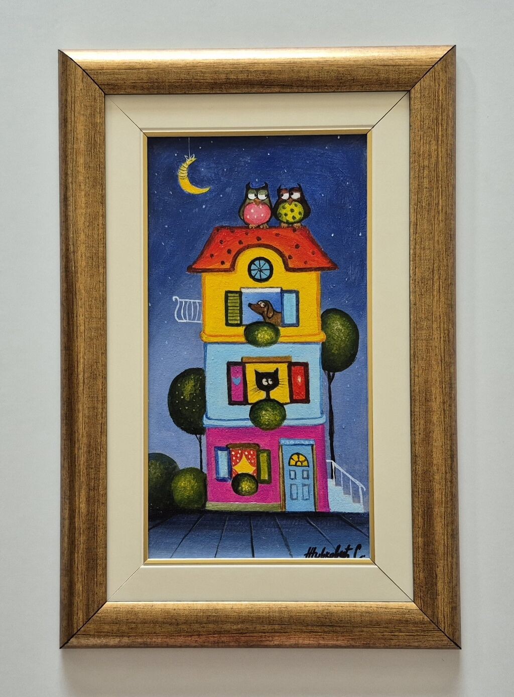 Oil on canvas - Night story, beautiful picture