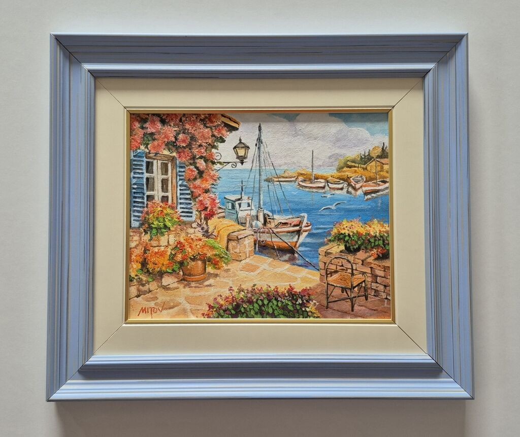 Oil on canvas - House by the sea, beautiful painting
