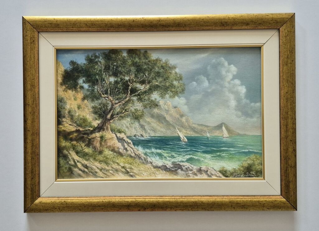 Oil on canvas - Olive, sea and sailboats