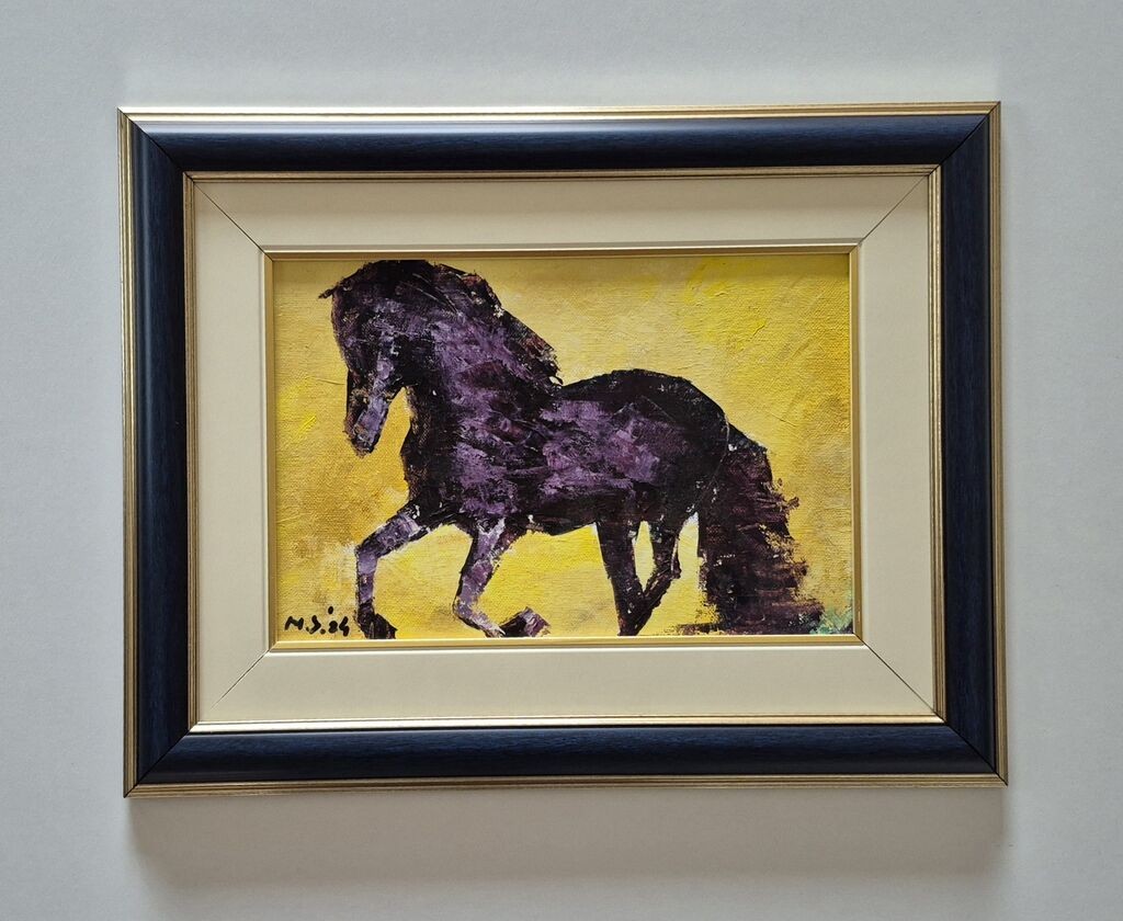 Oil on canvas - Playful horse, beautiful painting