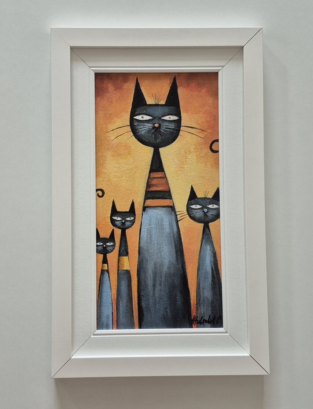 Oil on canvas - Four cats, beautiful picture