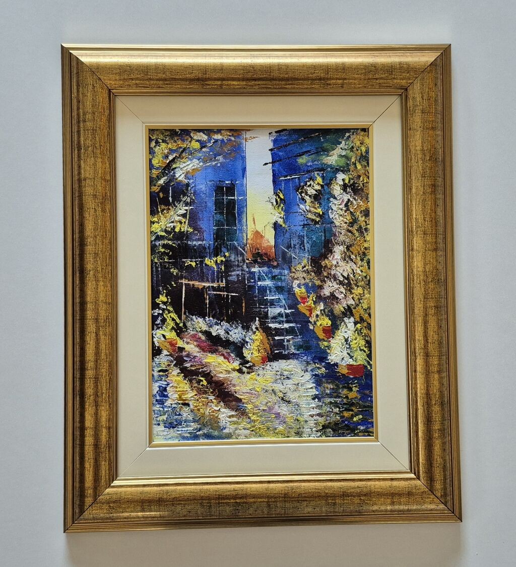 Oil on canvas - Stairs in flowers, beautiful painting