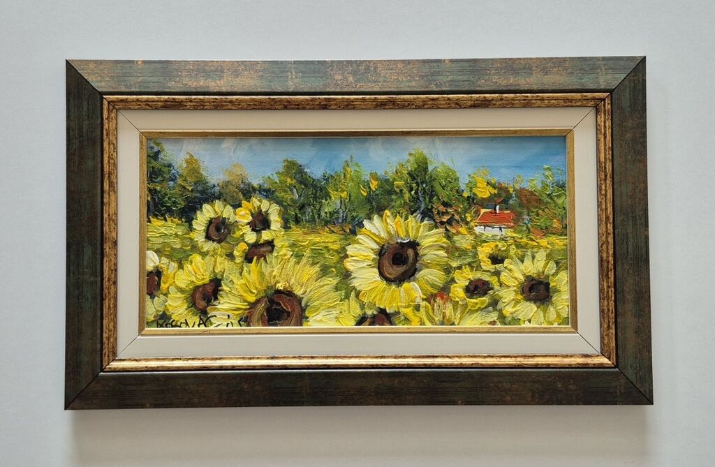 Oil on canvas - House in sunflowers, beautiful