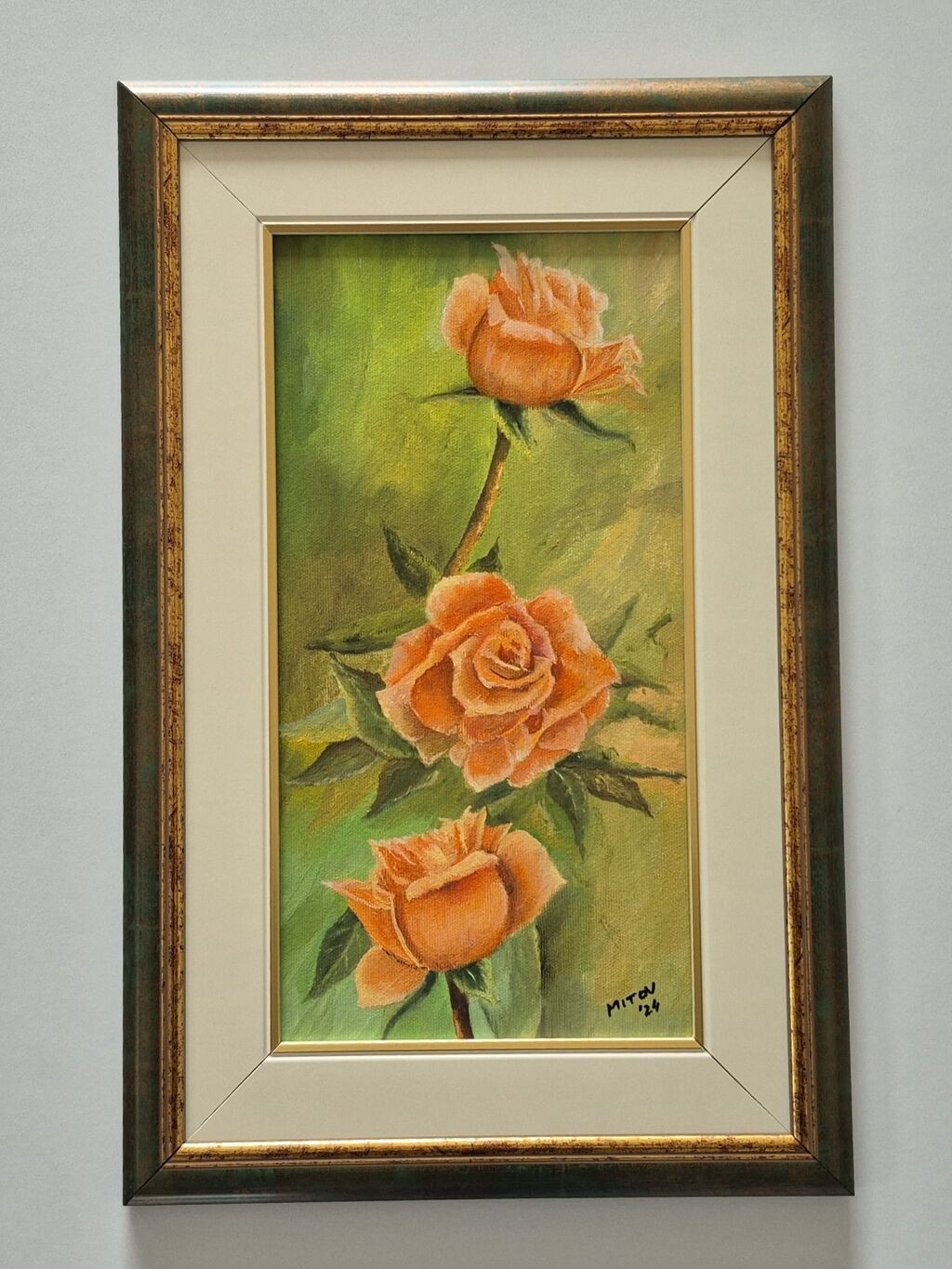 Oil on canvas - Three roses, a beautiful picture