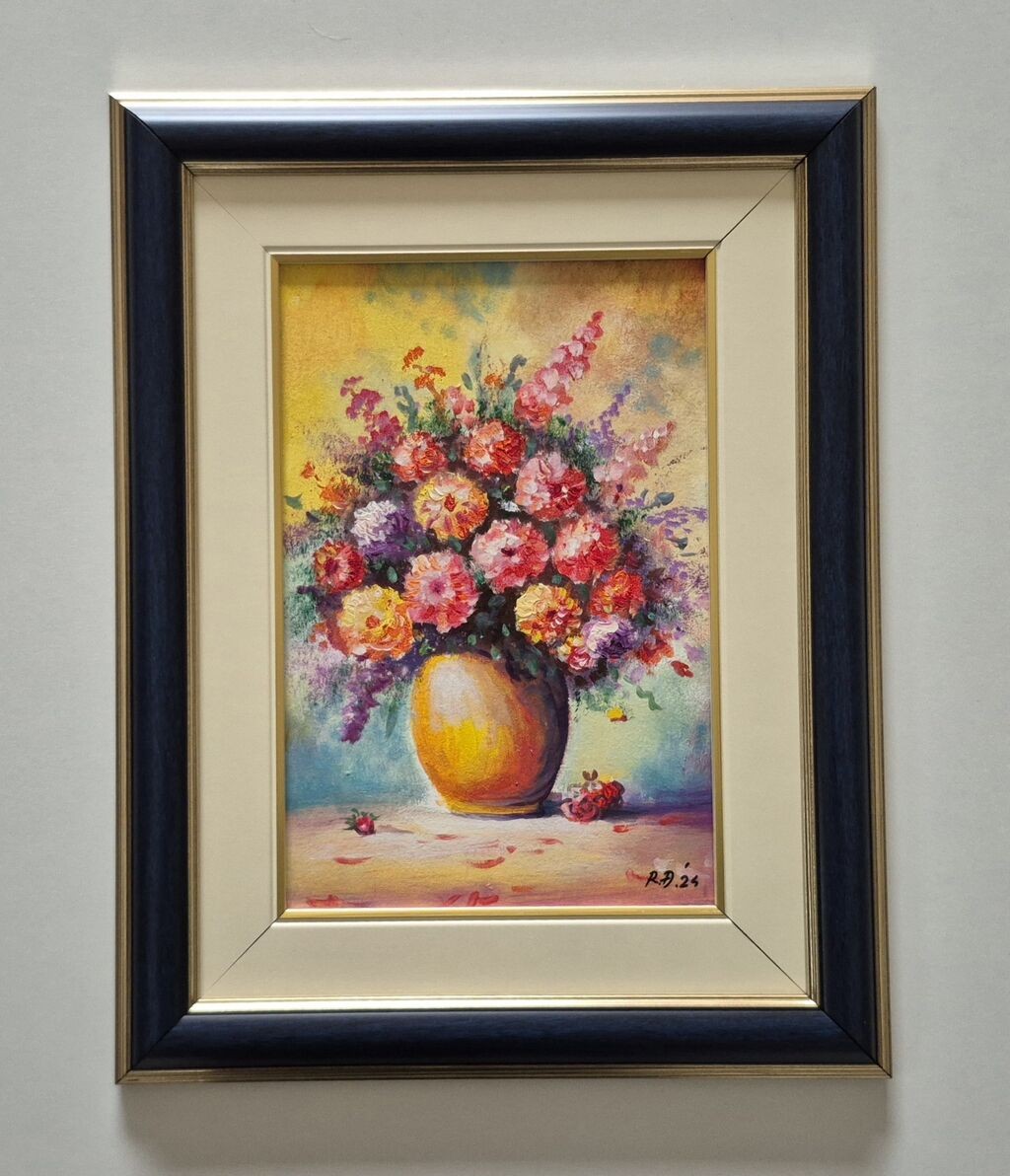 Oil on board - Flowers in a vase, beautiful painting