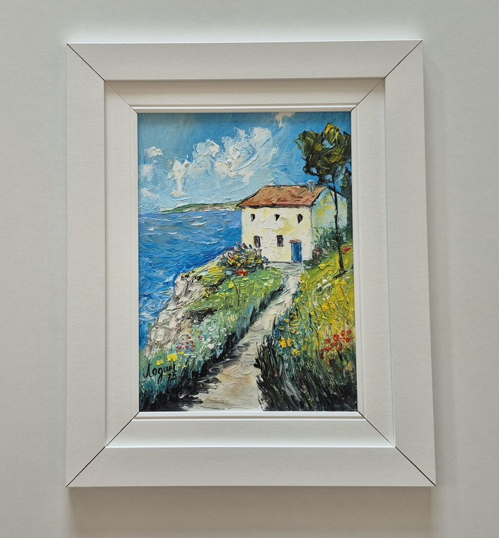 Oil on canvas - House on the sea, beautiful picture