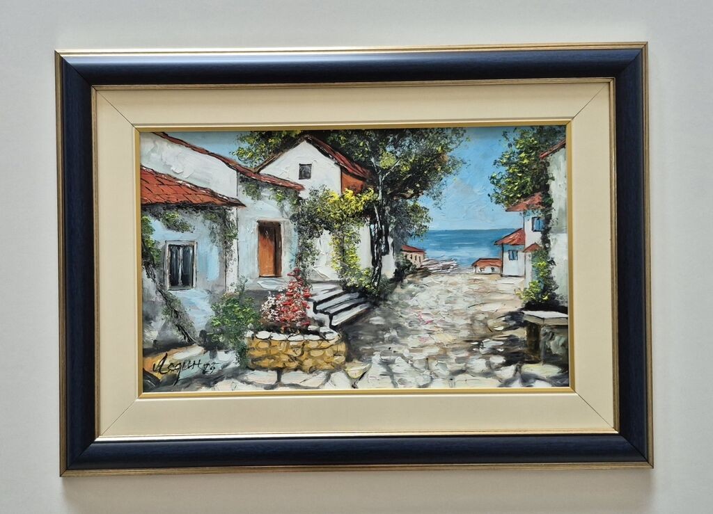 Oil on hardboard - Mediterranean, oasis number three