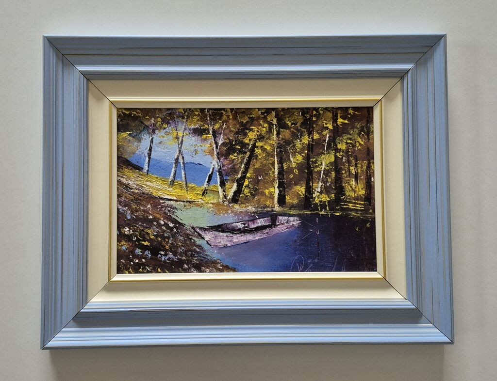 Oil on canvas - Boat in the forest, beautiful picture