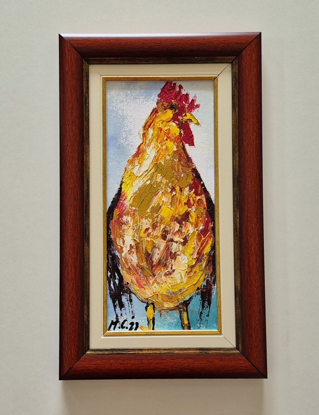 Oil on canvas - Fat cock, beautiful picture