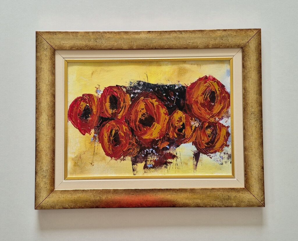 Oil on canvas - Red flowers, beautiful