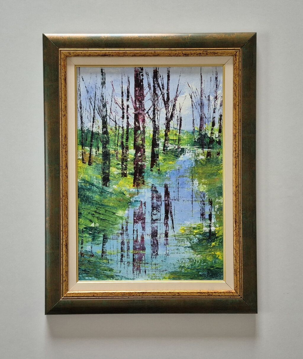 Oil on canvas - Stream in autumn, beautiful picture