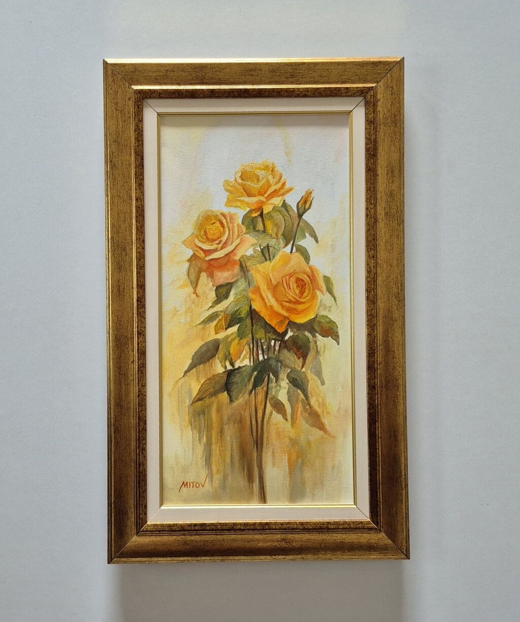 Oil on canvas - Golden roses, beautiful painting