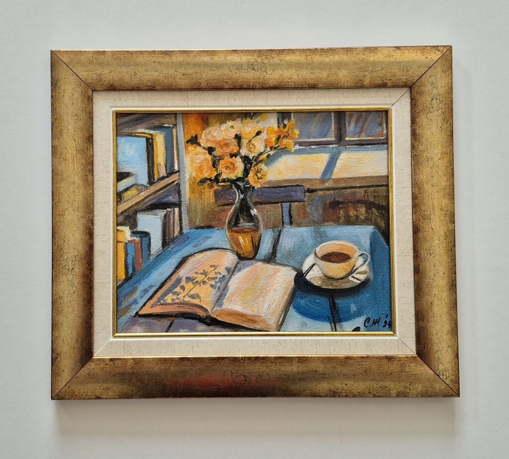 Oil on canvas - Coffee moment, beautiful