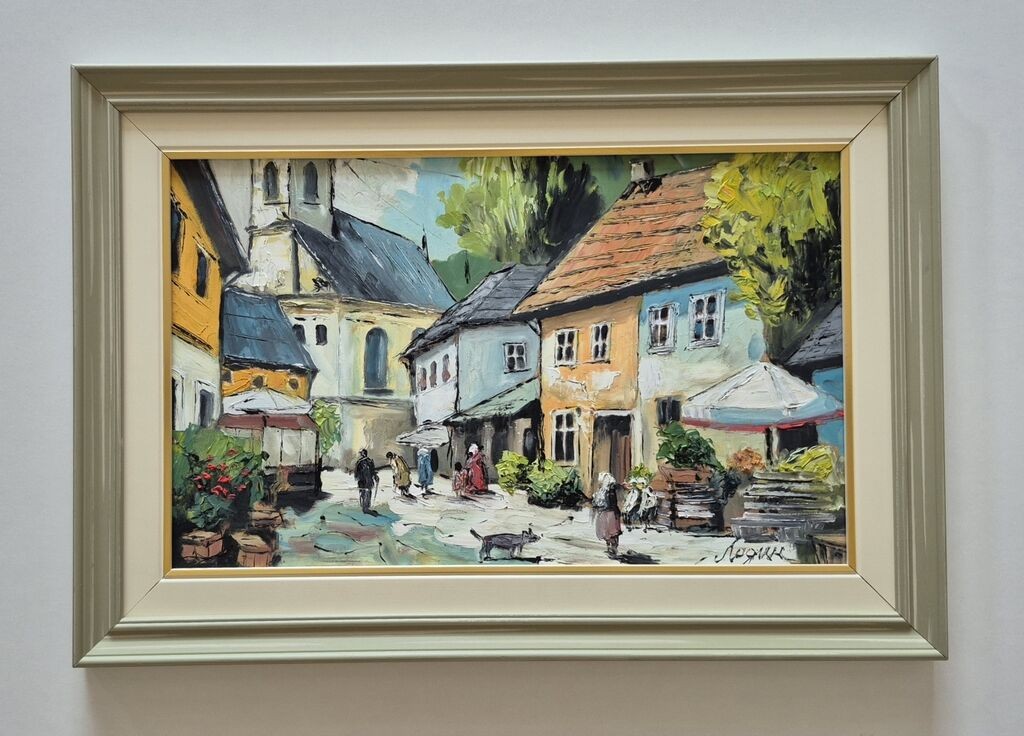 Oil on hardboard - Old town, beautiful picture