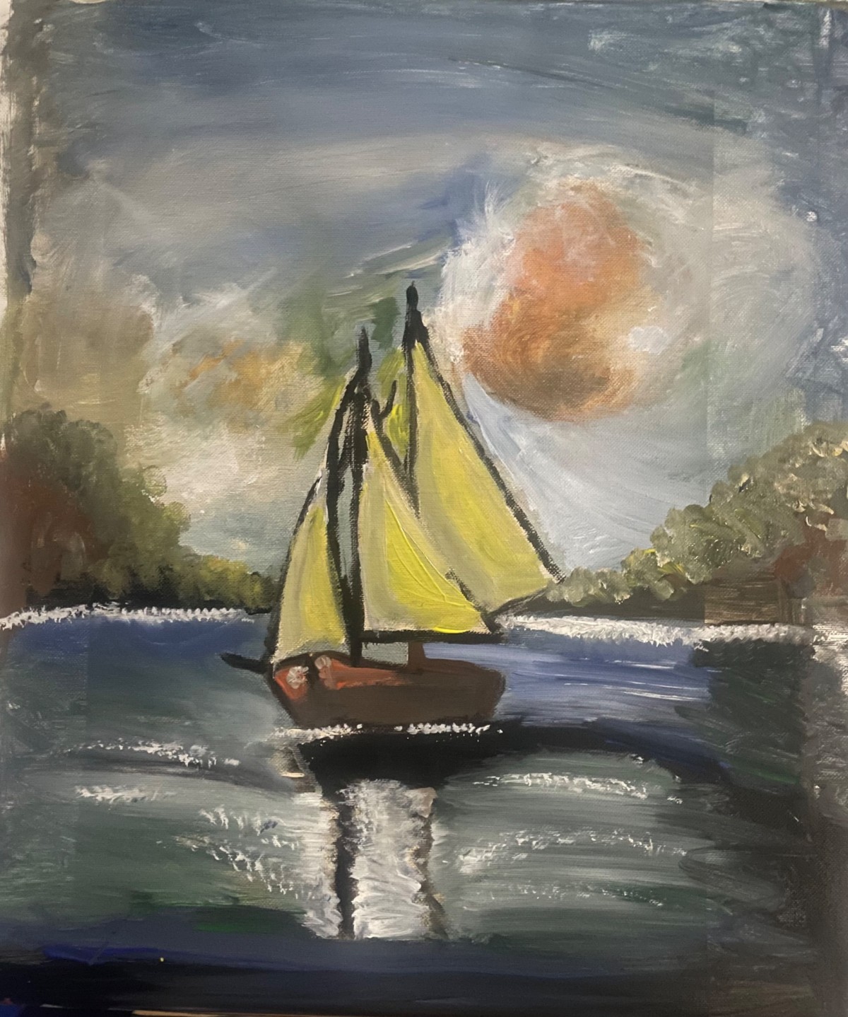Sailboats at dusk