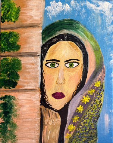A girl with a scarf, painting Jelena Lukić