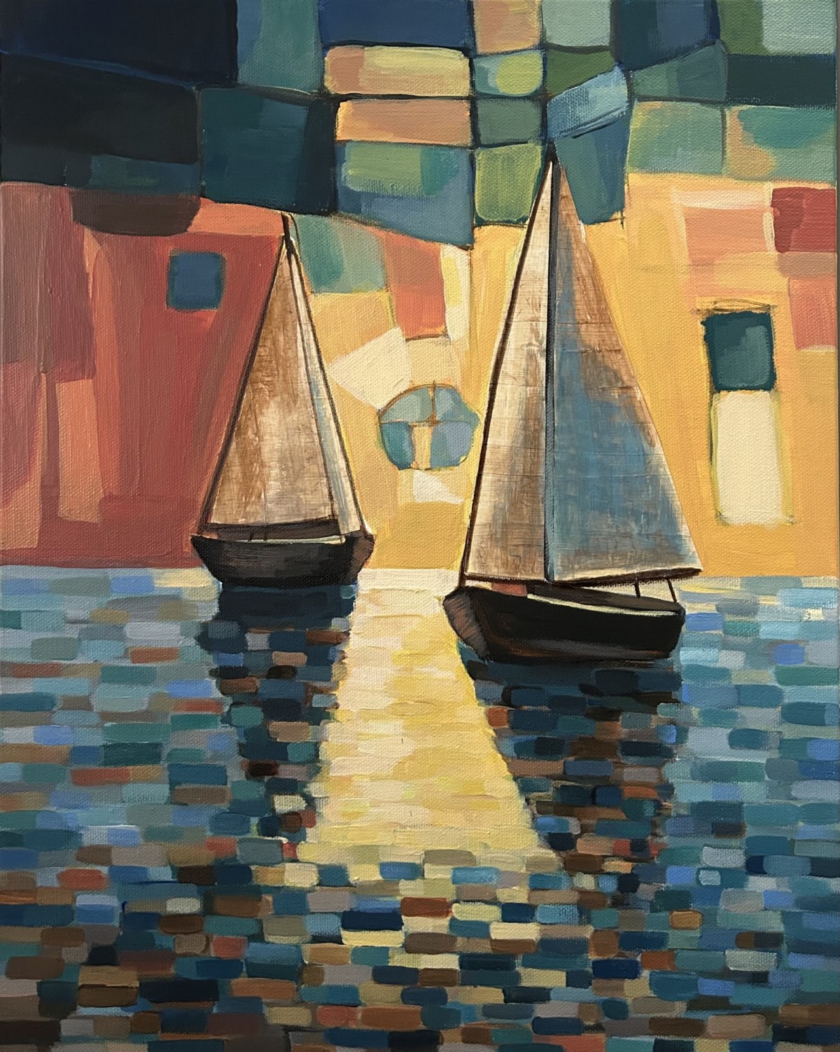 Sailboats at dusk
