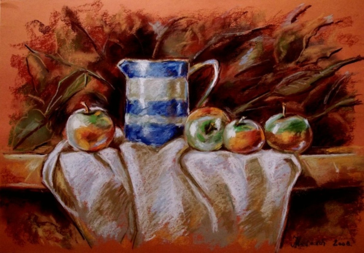 Pitcher and apples