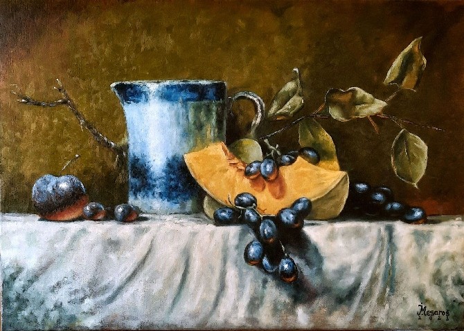 Still life of fruit and pumpkin
